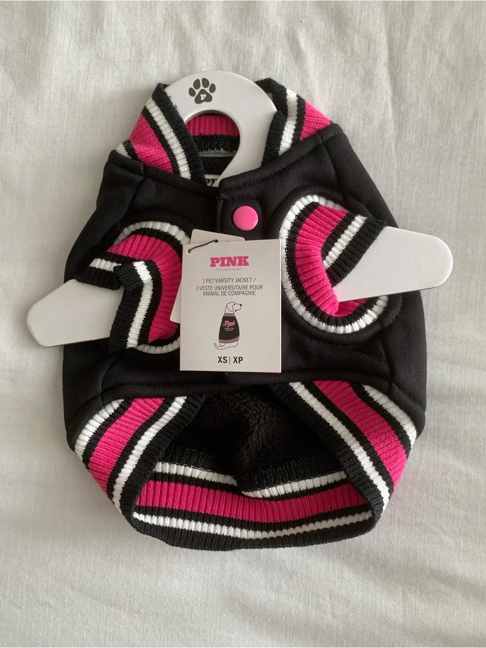 Victoria's Secret PINK Pup Pet Varsity Jacket Black Pink XS NWT Dog